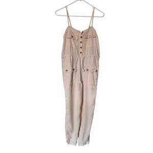 Amuse Society Lyocell Utility Jumpsuit Adjustable Straps XS Light Beige